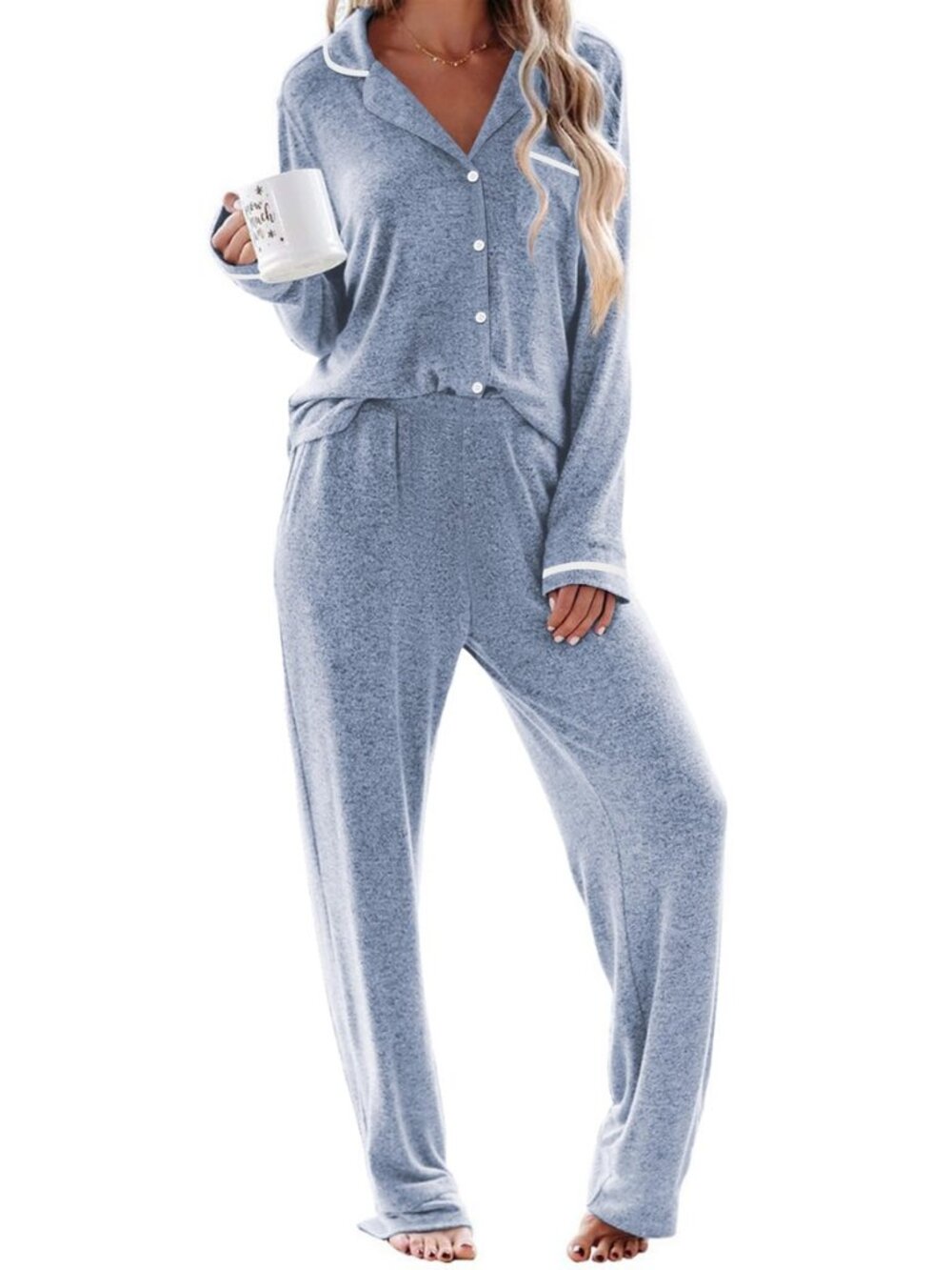 Womens Pajama Sets Long Sleeve Button Down 2 Piece Lounge Set